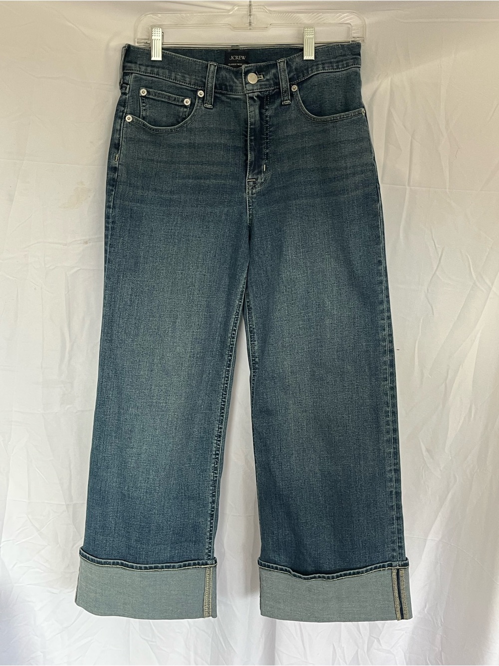 J. Crew Classic Dark Blue Cropped Wide-Leg Jeans with Cuff New w/o Tag Size 27P